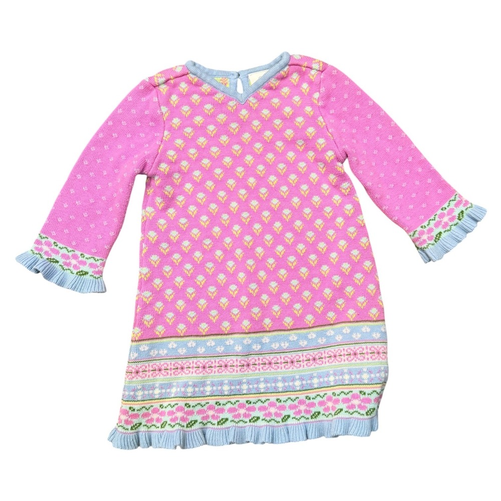 Hanna Andersson Sweater Dress Floral Knit Pink 80